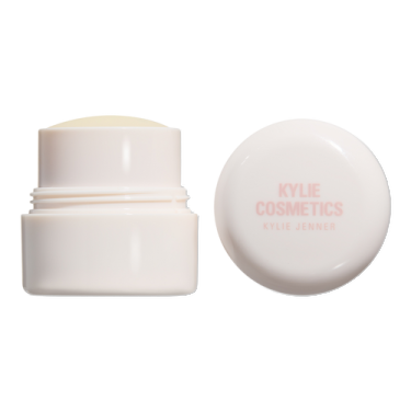 a white container with the lid open and a pink logo on it