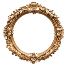 a gold oval frame with leaves and flowers