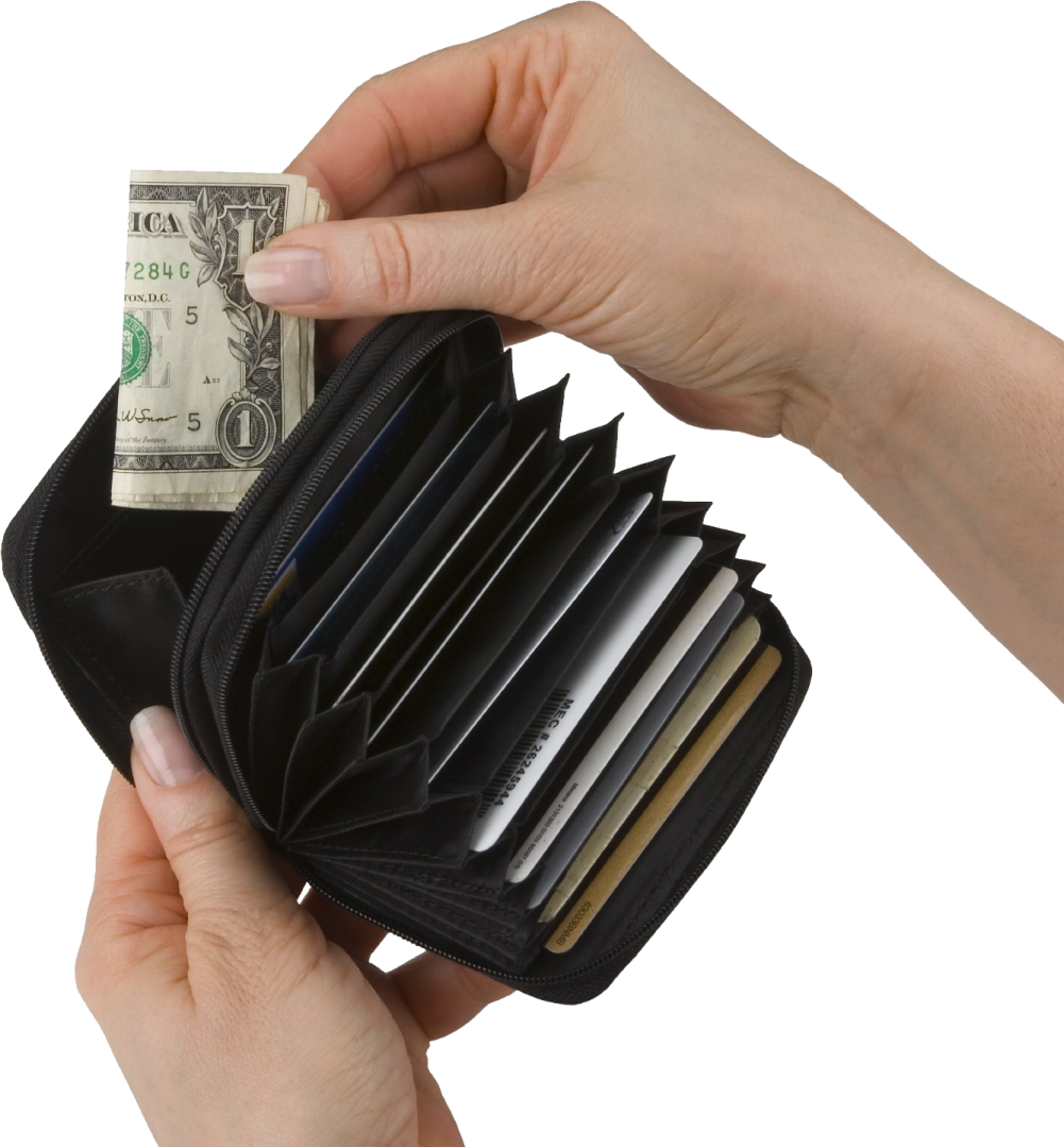 a hand holding a wallet with money inside
