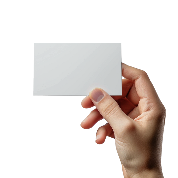 a hand holding a white business card