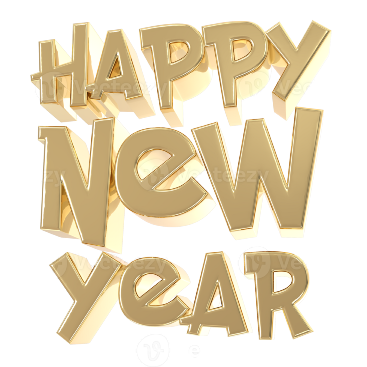 happy new year gold text on white background