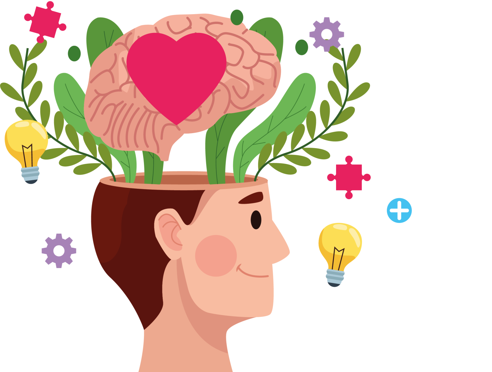 a man's head with a plant growing out of it