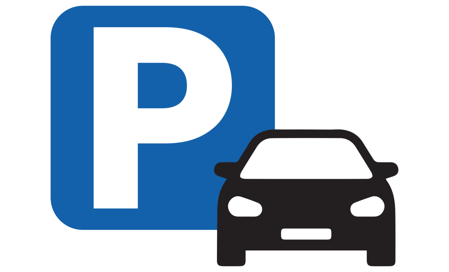 a blue parking sign with a black car