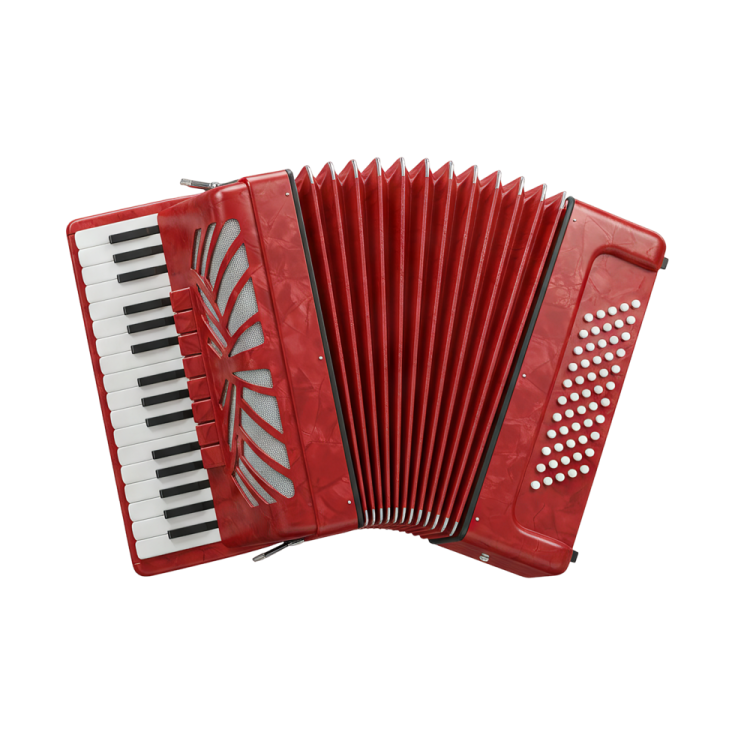 a red accordion on a white background