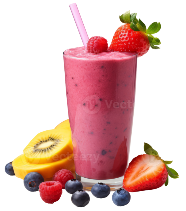 a glass filled with fruit and topped with a straw