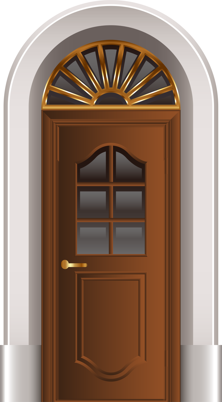 a brown door with a window in the middle