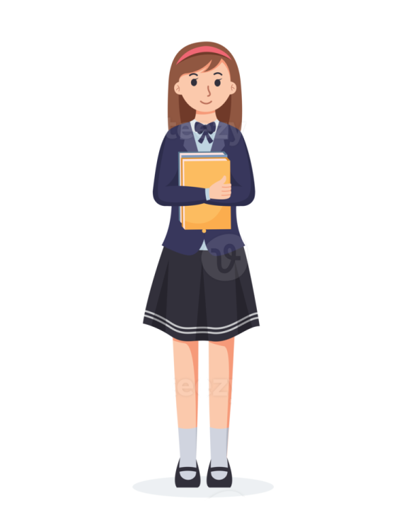 a girl in school uniform holding a book
