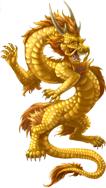 a golden dragon with its mouth open