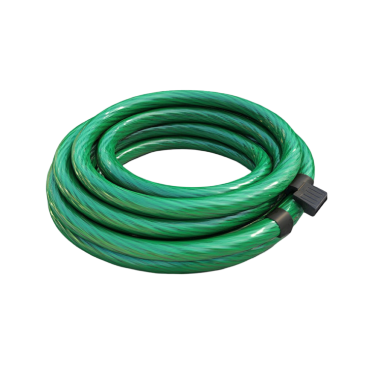 a green and black extension hose on a white background