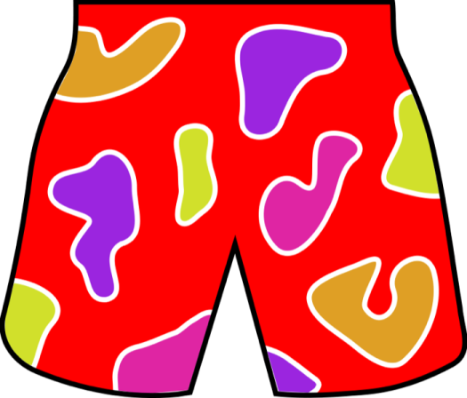 a red shorts with colorful hearts on it
