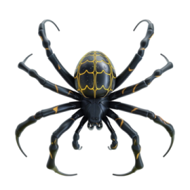 a black and yellow spider on a white background