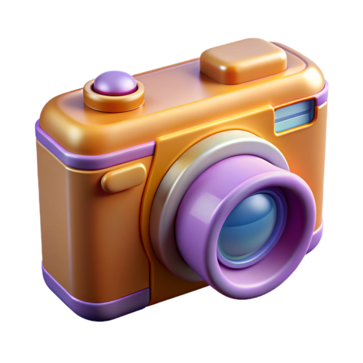 an orange camera with a purple lens