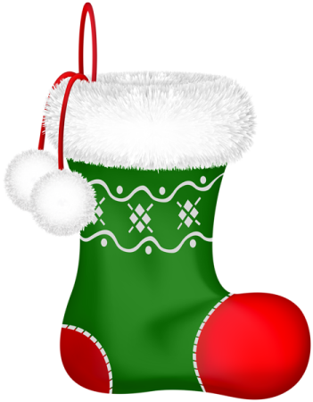 a christmas stocking with a red ball on it