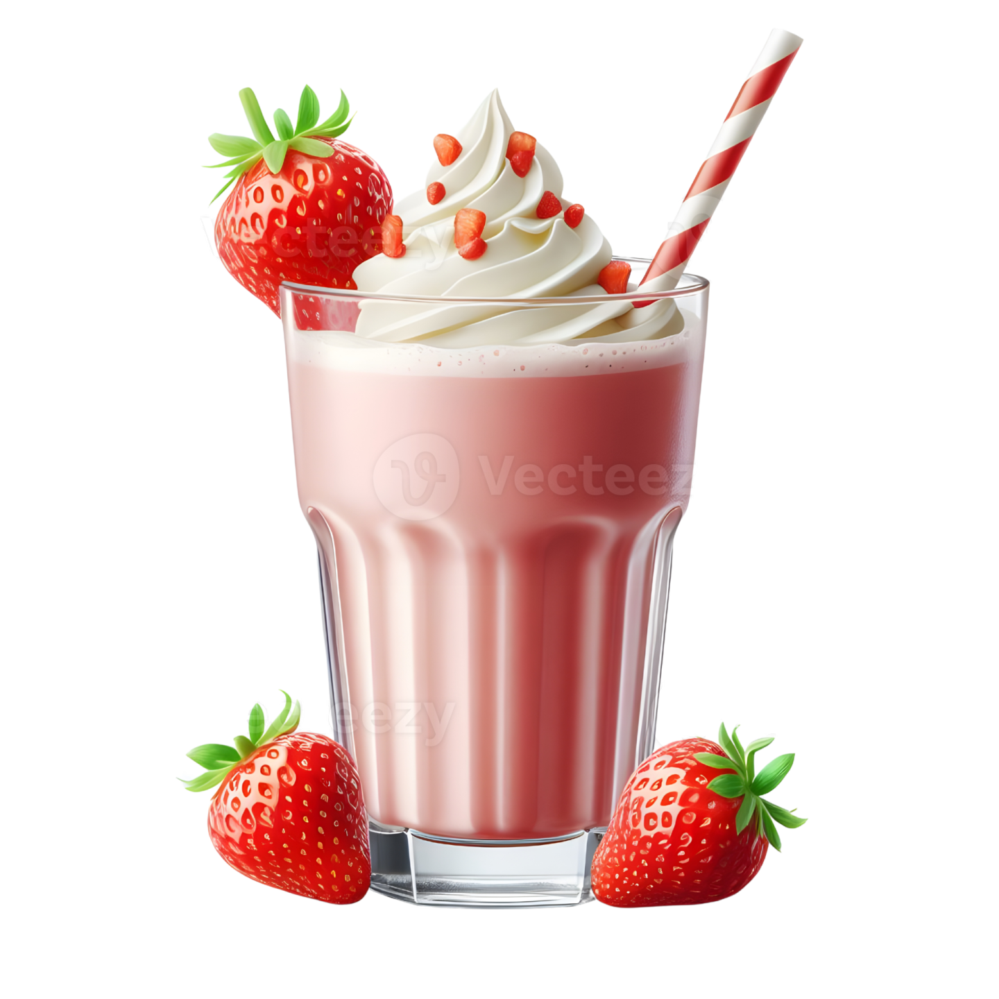 a strawberry milkshak with whipped cream and strawberries