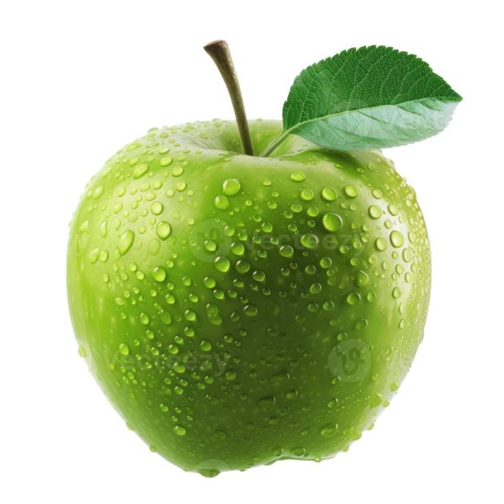 a green apple with water droplets on it