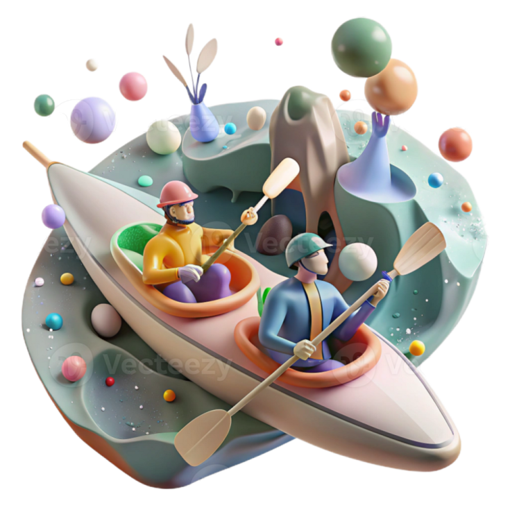 a group of people in a boat surrounded by balloons