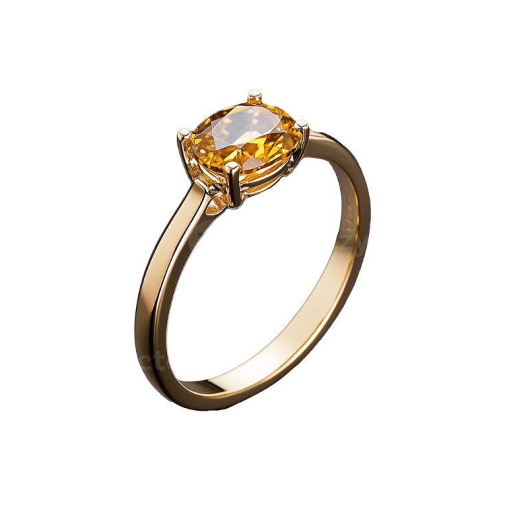 a yellow sapphire engagement ring on a white background