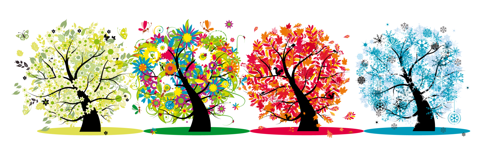 four trees with colorful leaves
