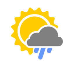 a weather icon with the sun and rain