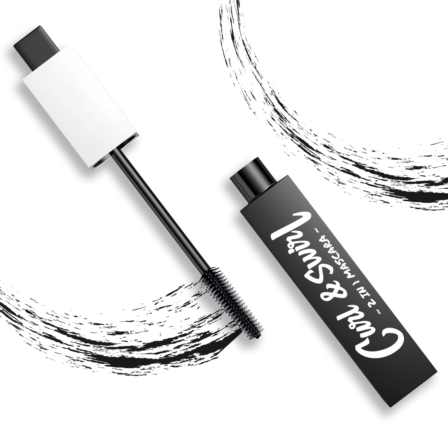 a mascara and mascara brush on a white background