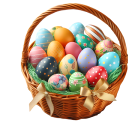 a basket filled with colorful easter eggs