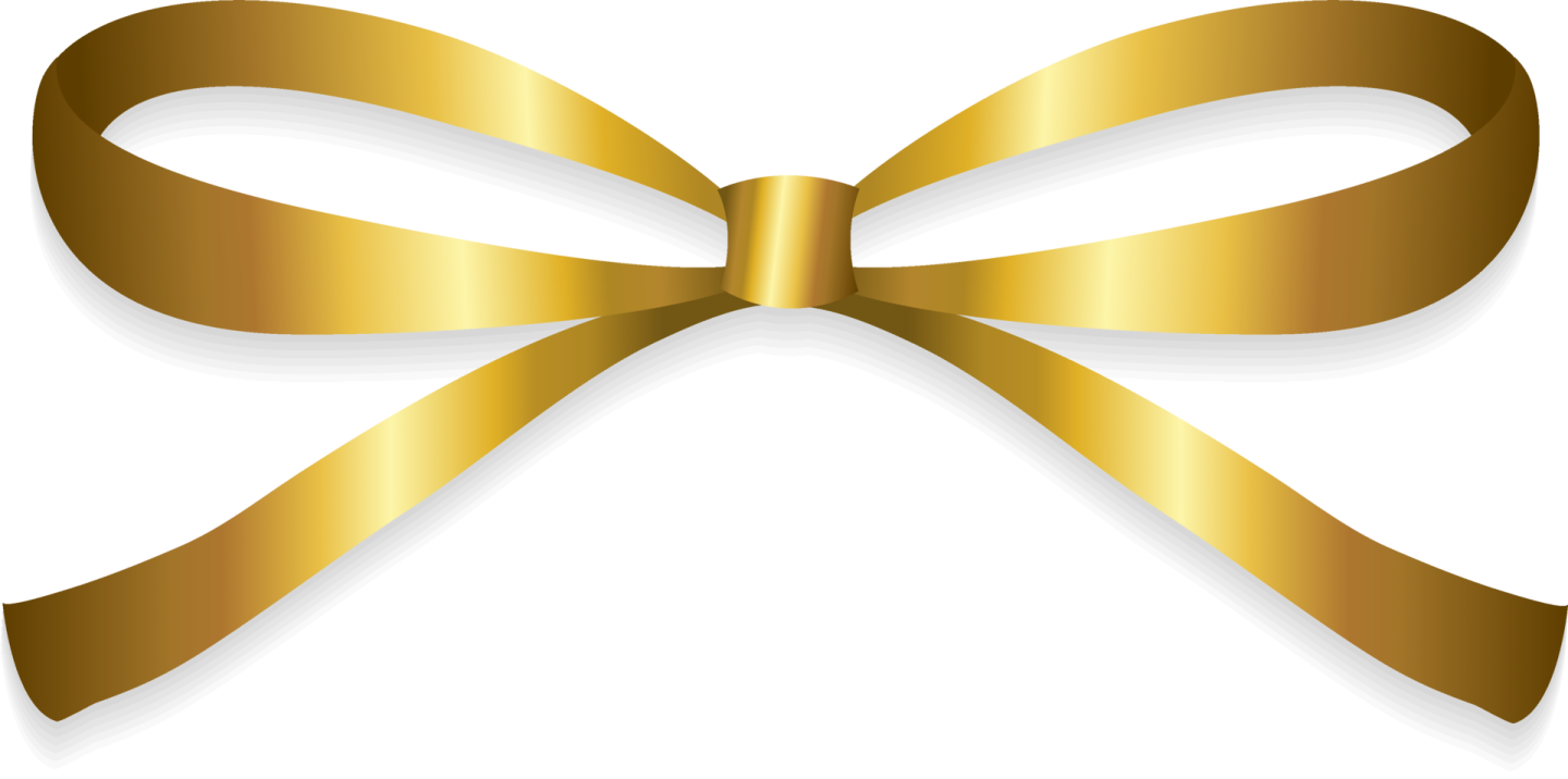 a gold bow with a white background