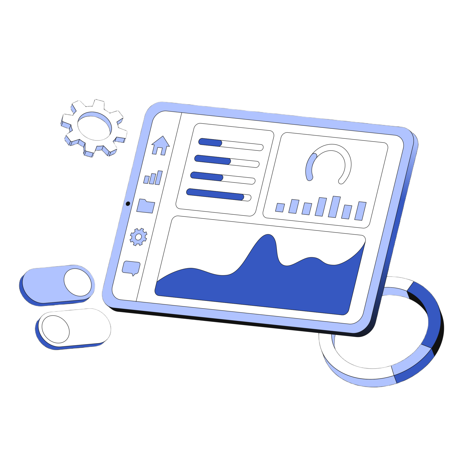 an image of a tablet with graphs on the screen