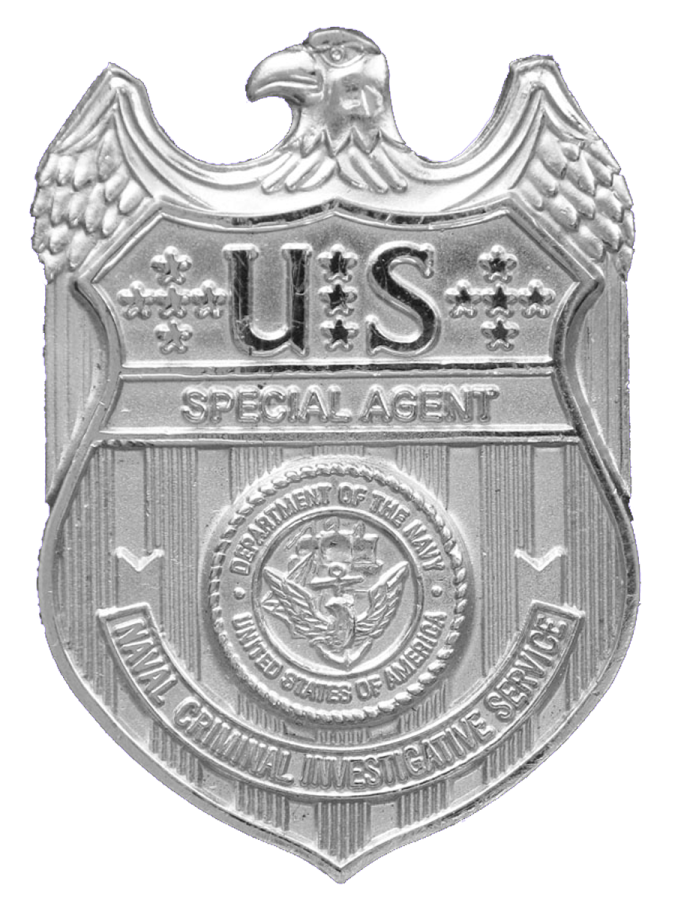 a silver badge with an eagle on it