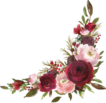 a floral border with red and pink flowers