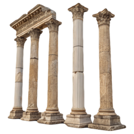 three ancient columns on a white background