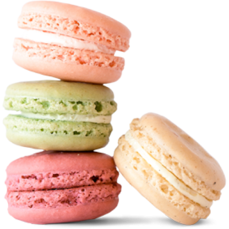 a stack of colorful macaros on white background