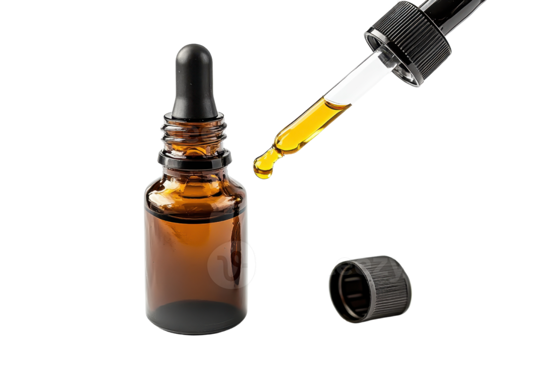 a bottle of essential oil with a dropper