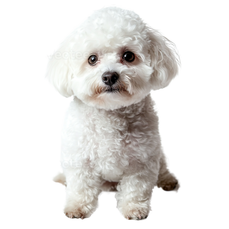 a small white dog sitting on a white background