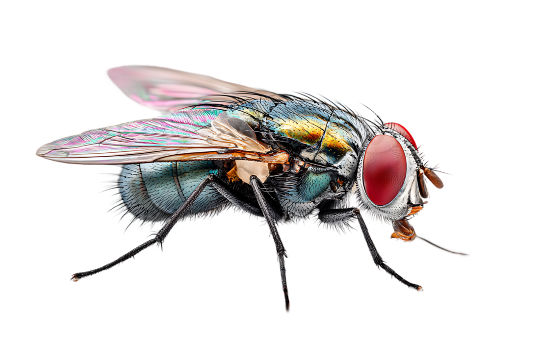 a fly flies on a white background