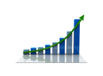 a bar chart with an arrow pointing upward