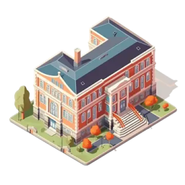 a large red brick house with a blue roof