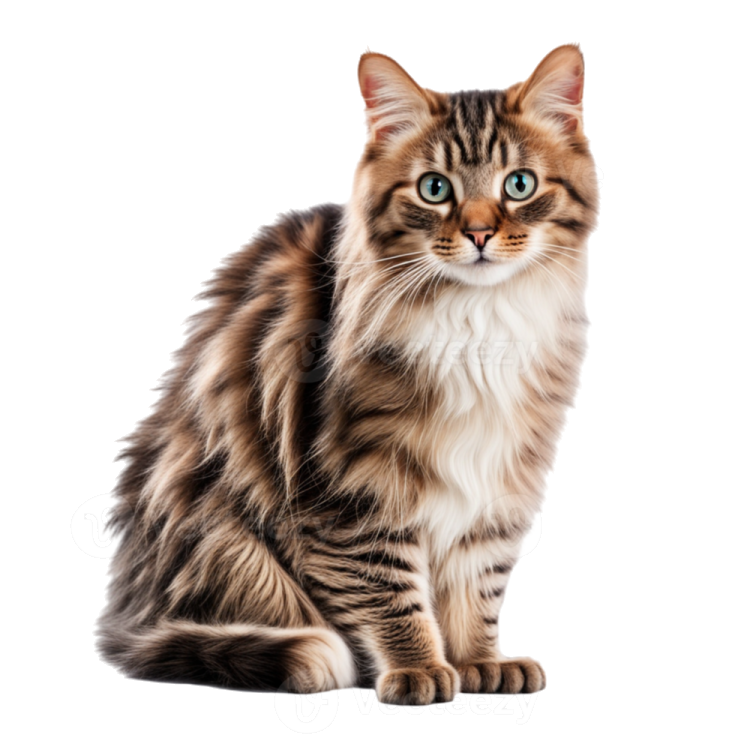 a brown and white cat with green eyes