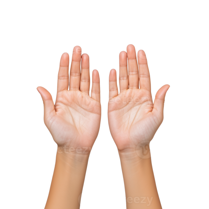 two hands in the air on a white background
