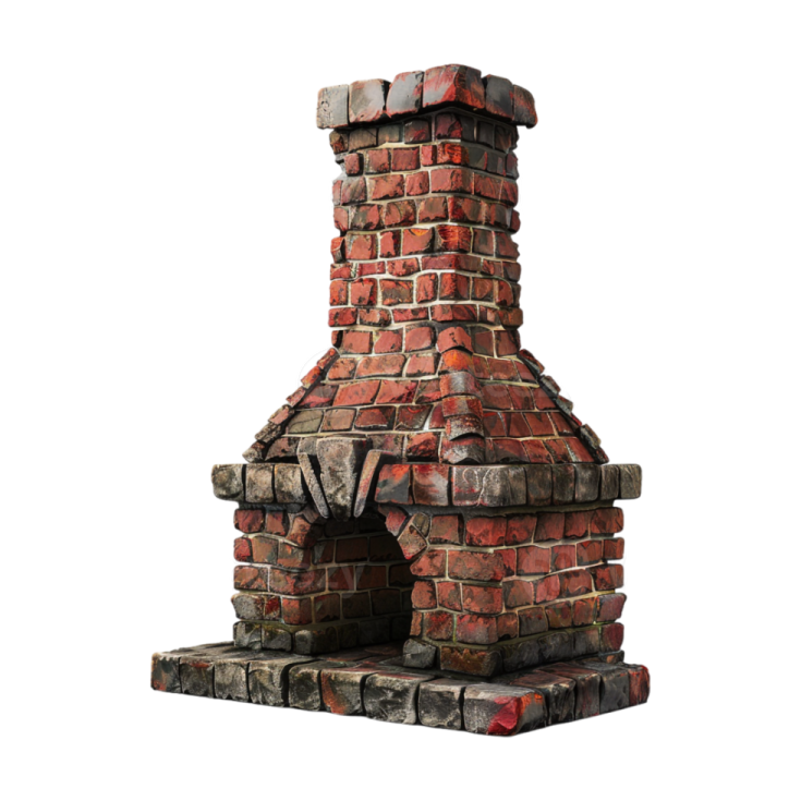 an old brick chimney on a white background