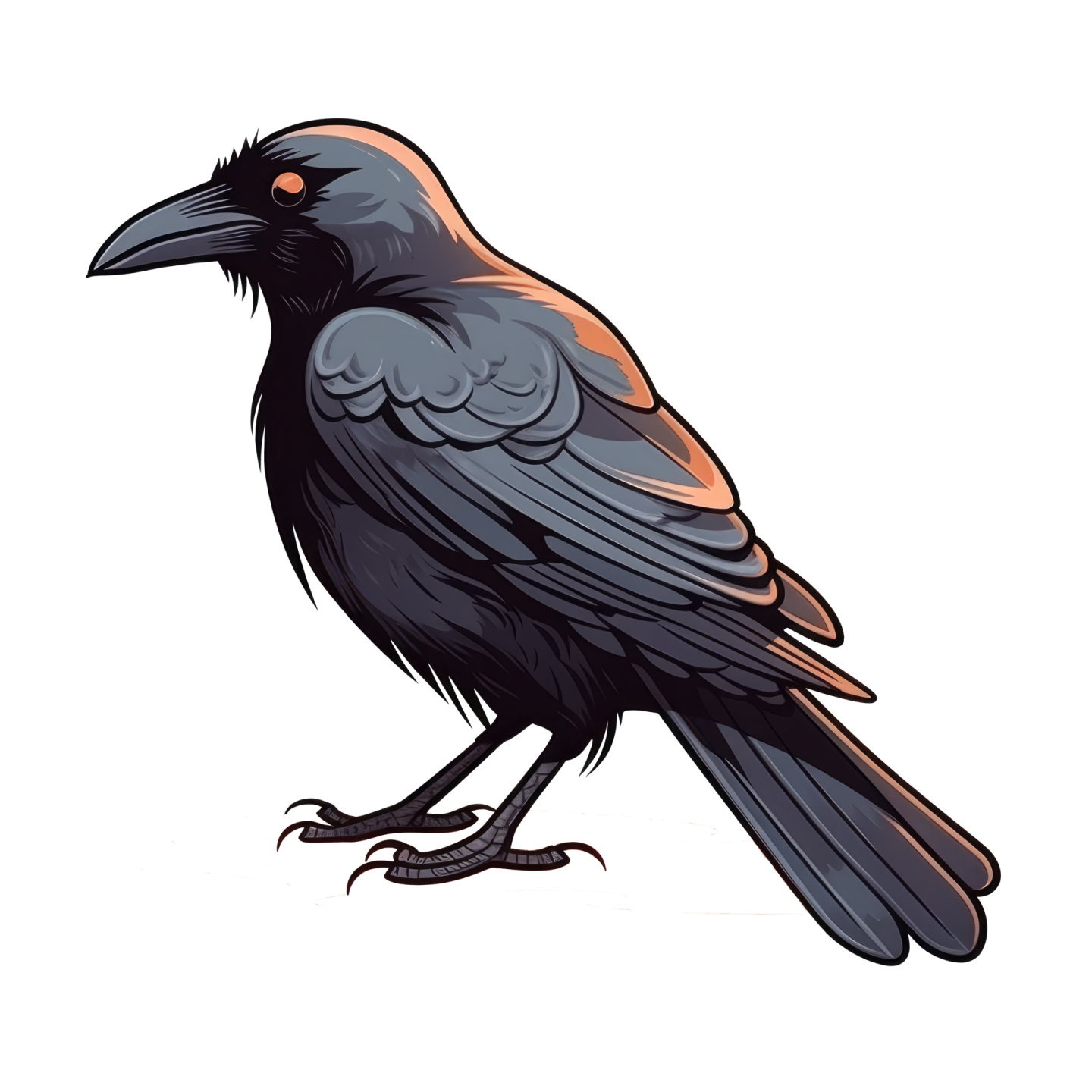 a black crow sitting on a white background