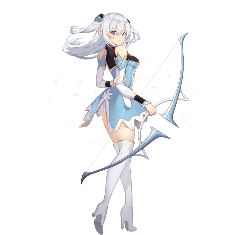 an image of a girl with long white hair holding a bow