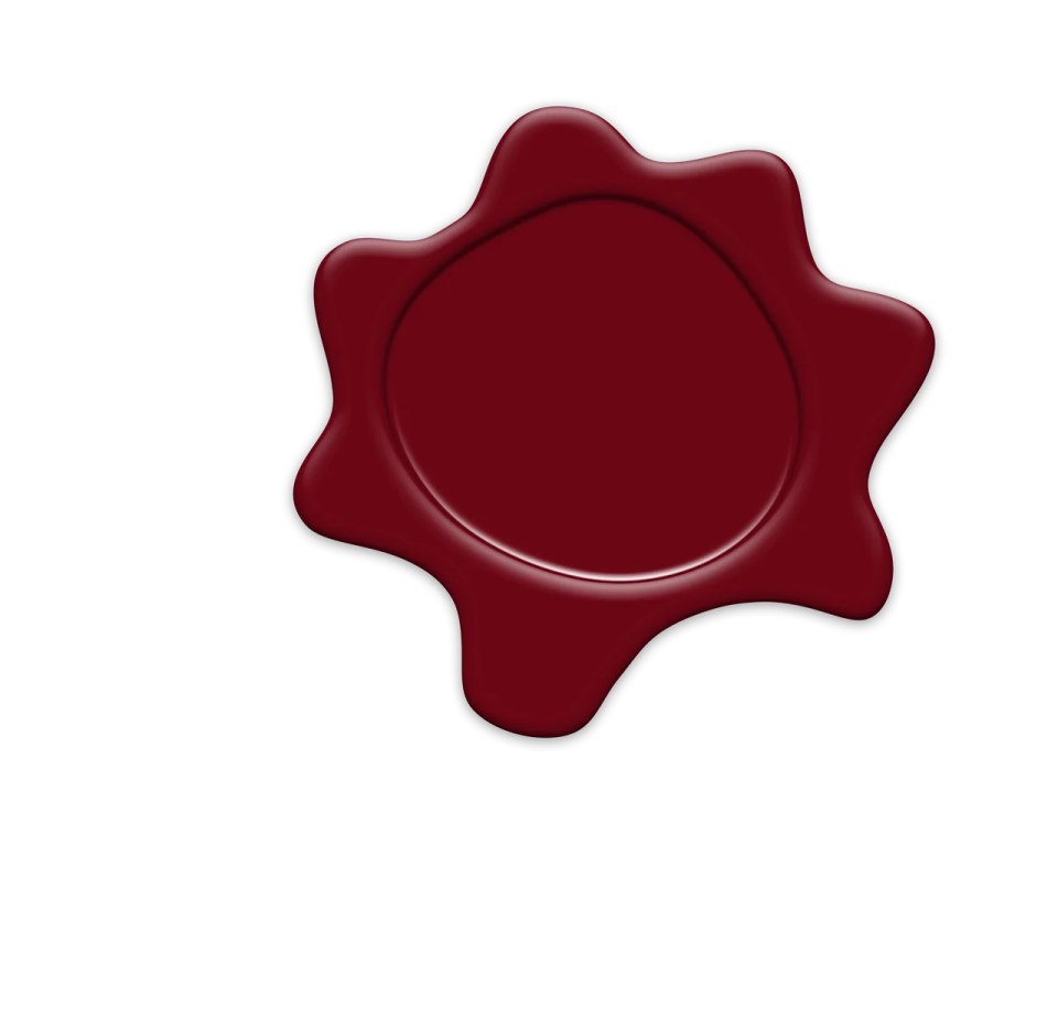 a red wax seal on a white background