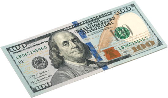 a hundred dollar bill on a white background