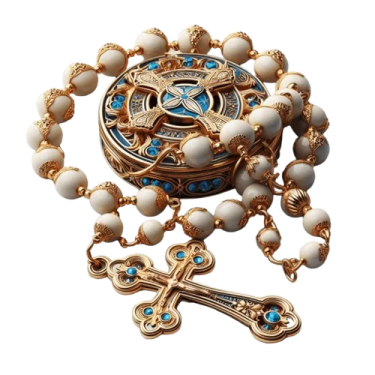 a rosary with a cross on it