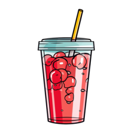 a red drink with a straw in it