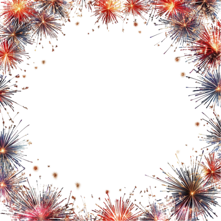 a fireworks frame with red and blue fireworkss