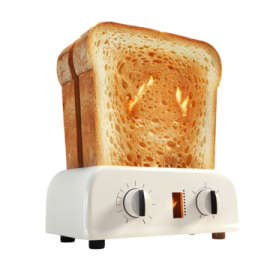 a toaster with a slice of bread on it