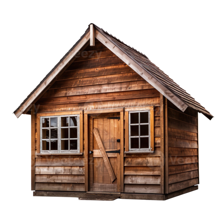 a small wooden house on a white background