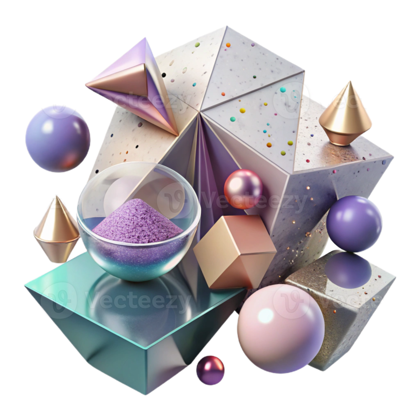 a pile of different colored balls and cubes