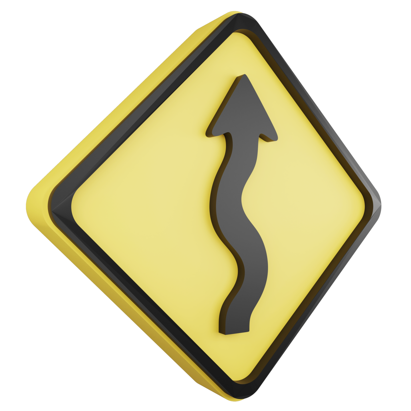 a yellow and black road sign on a white background